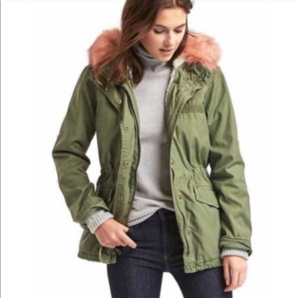 GAP Women's Dark Blue Utility Jacket with Faux Fur Hood - Picture 12 of 16